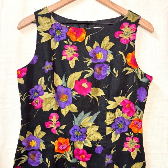 Vtg Jessica Howard Linen Sheath Dress Women's 10 Beaded Floral Dressy Summer - Picture 2 of 11